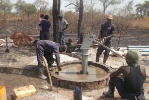 Photo of borehole constructed for the widows, single mothers and orphan children –funded by Germany Embassy in Juba