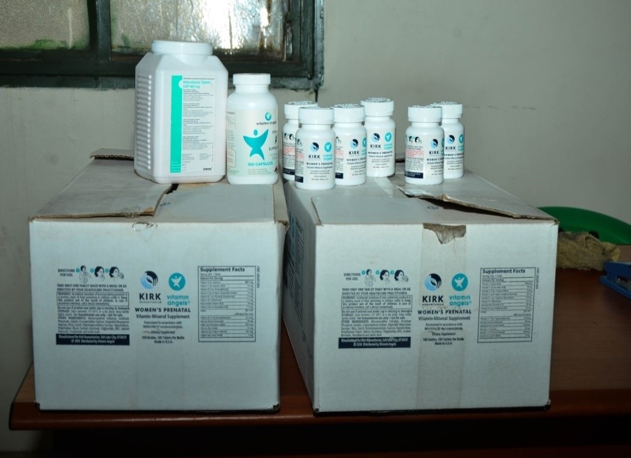 The Cartons of assorted Vitamins delivered/distributed in Gurei displaced/returnees’ medical center in Juba